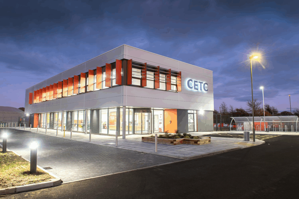 A two point perspective photo of the CETC training facility